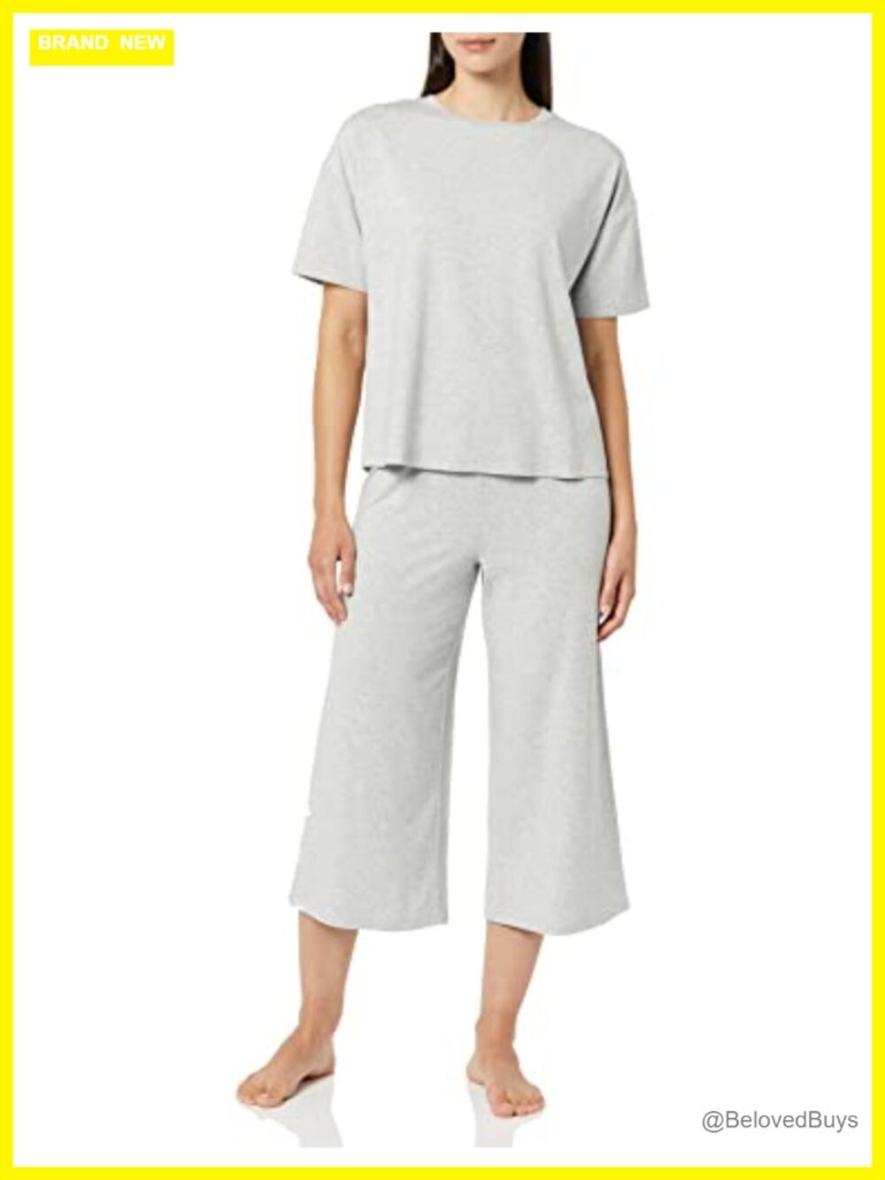 Women's Cotton Modal Knit Jersey Capri Pajama Set Soft Sleepwear Wide Leg
